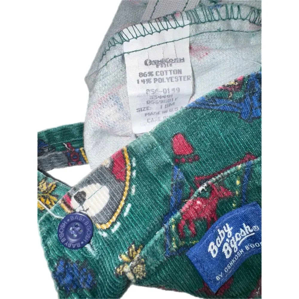 Vintage Baby Bgosh OshKosh Green Corduroy Woodland Animal Overalls 18M